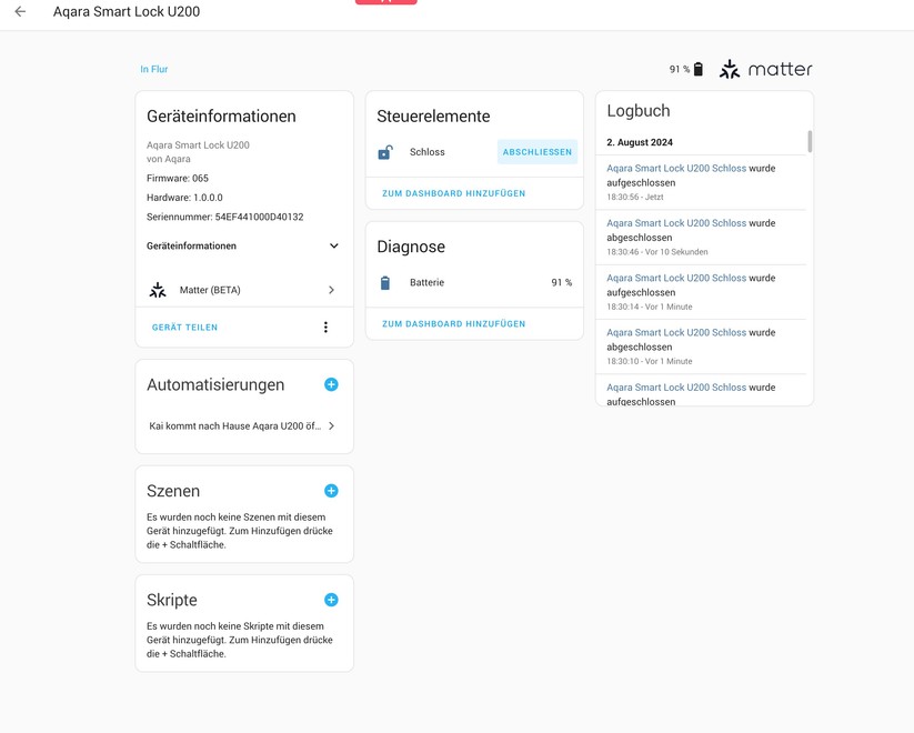 Aqara Smart Lock U200: Integration in Home Assistant