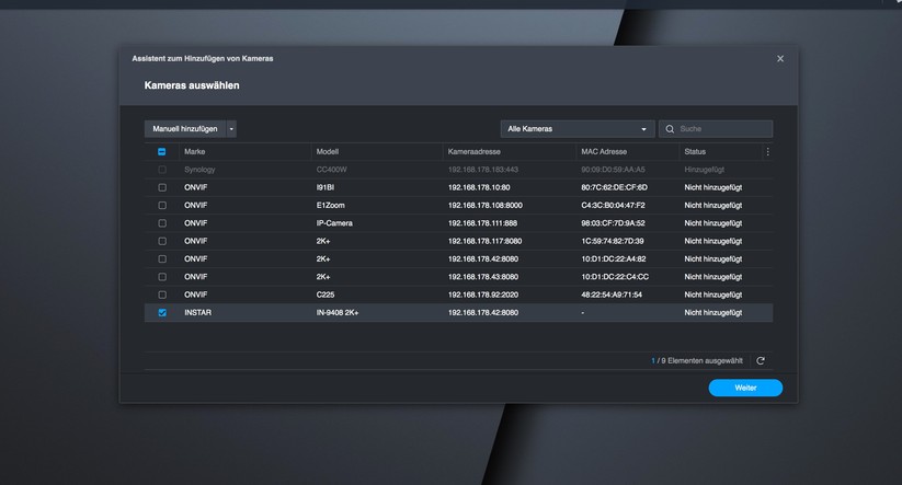 Instar IN-9408 2K+: Integration in Synology Surveillance Station