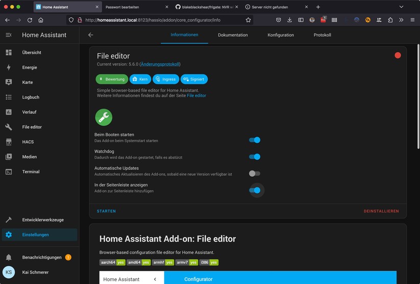 Home Assistant: File Editor installieren