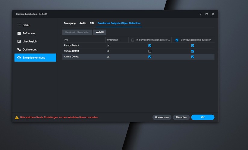 Instar IN-9408 2K+: Integration in Synology Surveillance Station