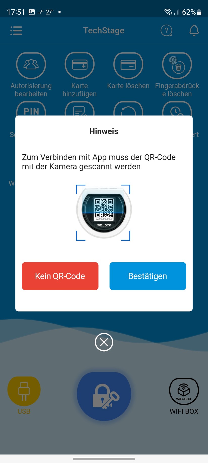 Welock Touch 61: Das smarte Türschloss bietet auch eine Bedienung per App. Allerding macht die App einen altbackenen Eindruck. Zudem ist sie nicht vollständig lokalisiert. Wer das smarte Türschloss von unterwegs steuern möchte, benötigt die optional erhältliche Wi-Fi-Box. Damit lässt sich auch ein von Welock angebotener Türsensor integrieren. Eine Anbindung an gängige Smart-Home-Systeme ist bis auf Amazon Alexa nicht möglich.