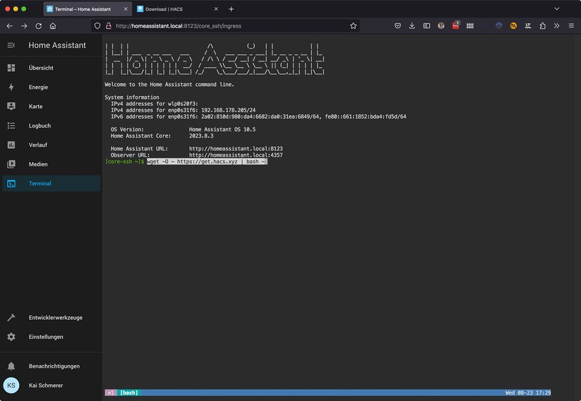 Home Assistant Community Store (HACS) installieren