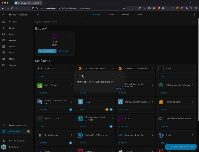 Home Assistant: MQTT-Server installieren