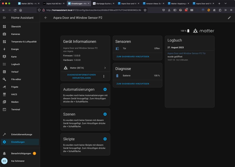 Home Assistant: Die Matter-Integration steht als Beta zur Verfügung. Neue Matter-Geräte muss man mit der App hinzufügen.