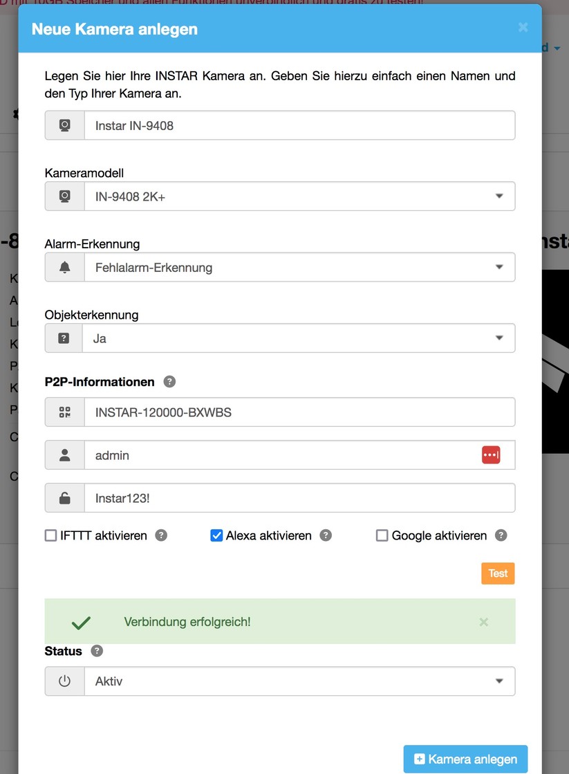 Instar IN-9408 2K+: Inbetriebnahme mit Browser