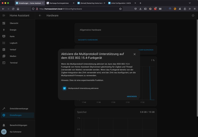 Home Assistant: Sky Connect für Zigbee und Thread konfigurieren