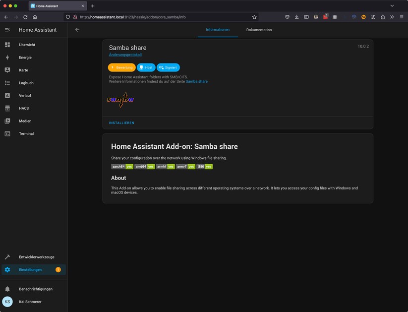 Home Assistant: Samba installieren