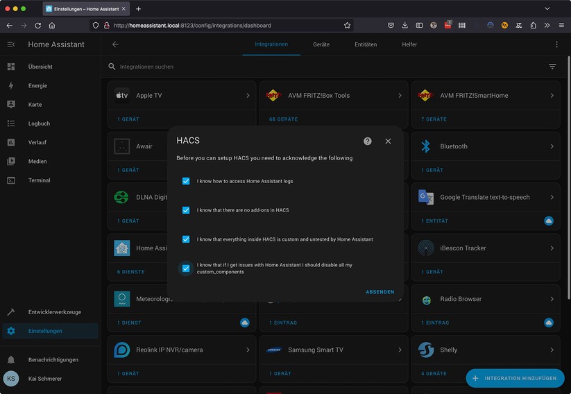 Home Assistant Community Store (HACS) installieren