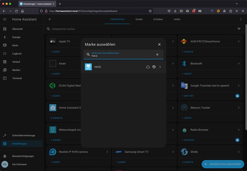 Home Assistant Community Store (HACS) installieren