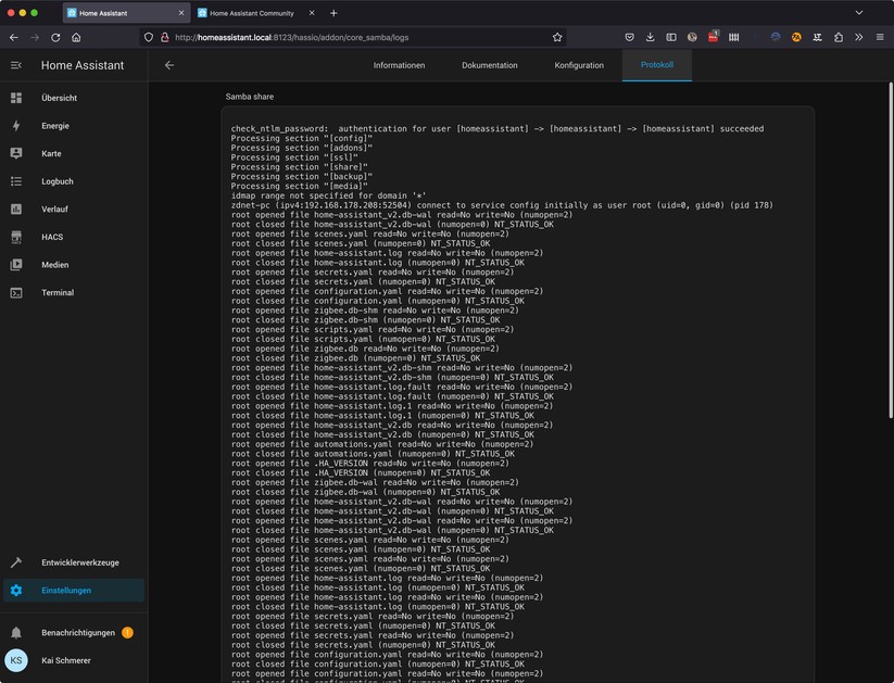 Home Assistant: Samba installieren