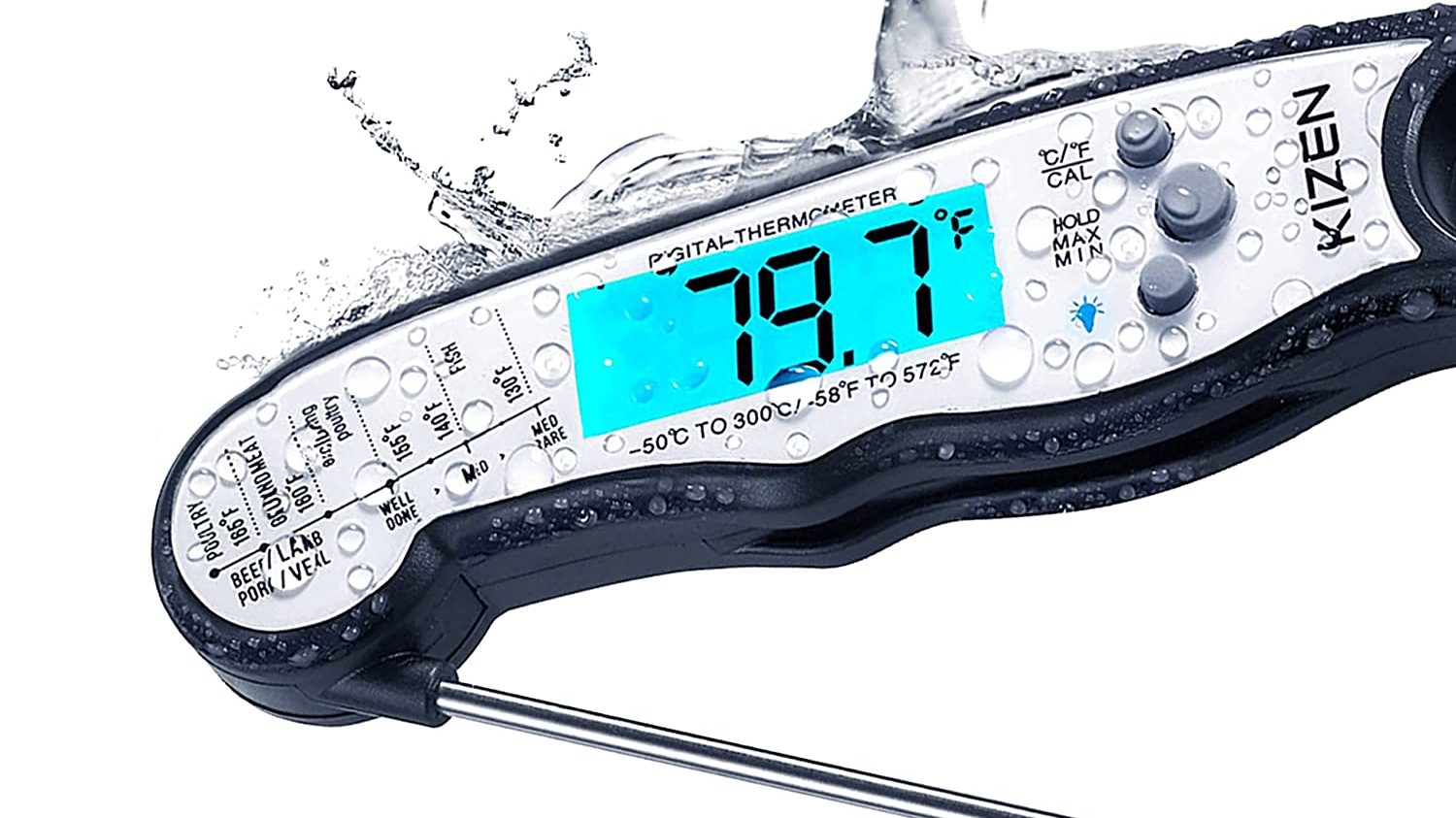 Showing the thermometer is waterproof