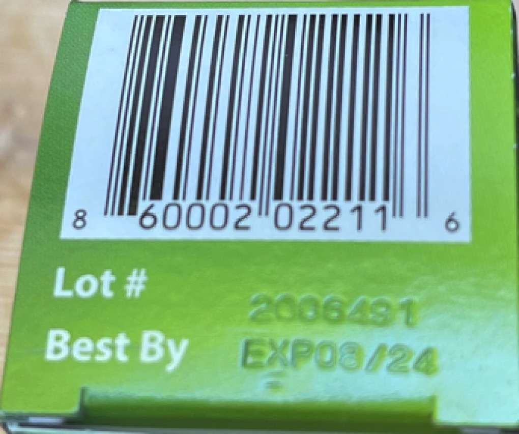 Allergy Bee Gone for Kids recall: Identifying information on the bottom of the package.