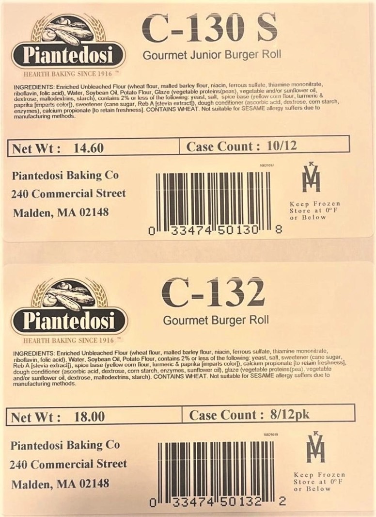 Piantedosi bread recall: Examples of labels from products part of the recall.