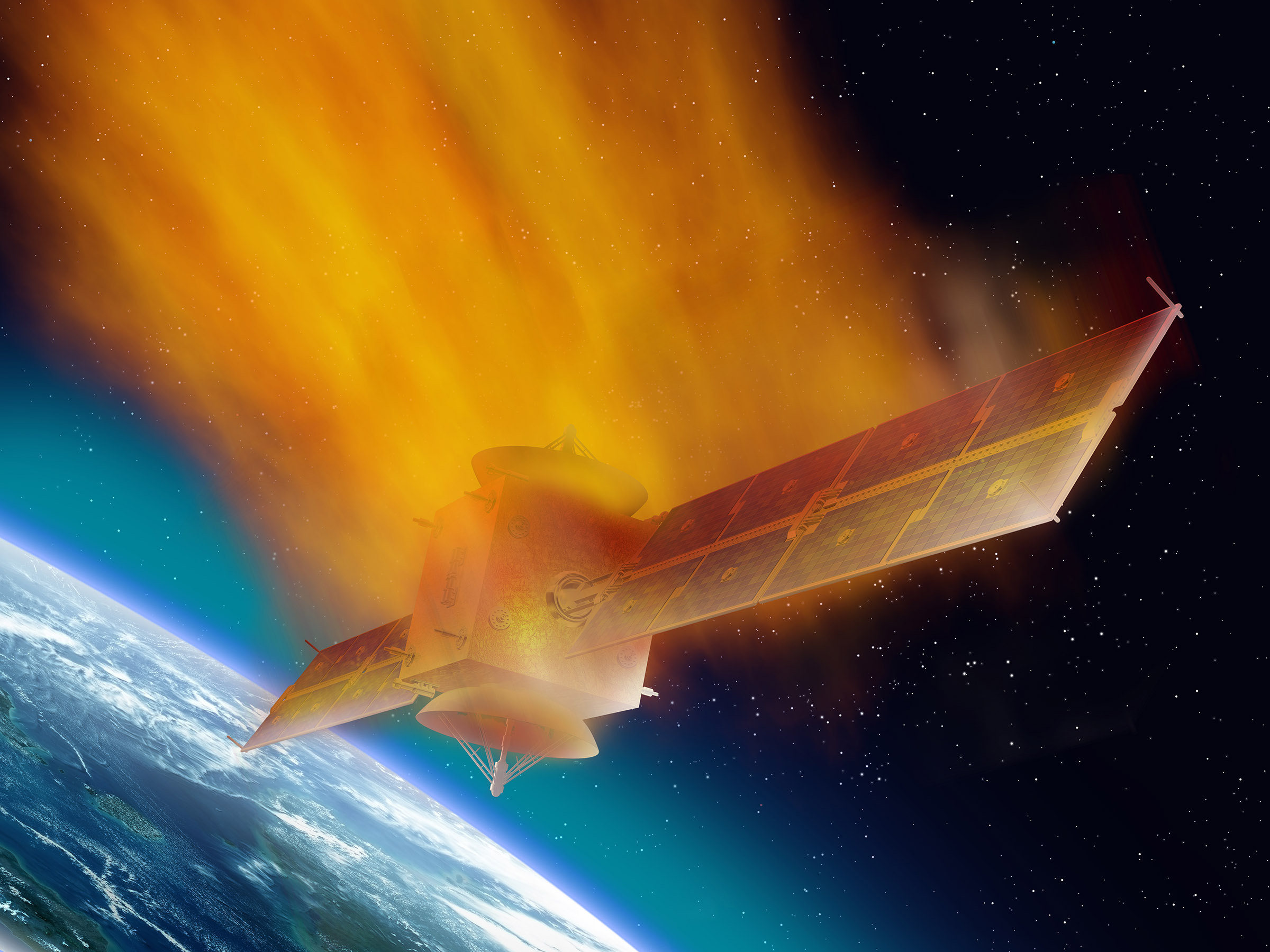 burning satellite reentering Earth's atmosphere