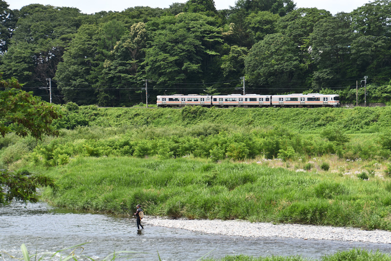 2024年6月22日撮影　飯田線と天竜川　544M　313系1700番台と釣りをする人　2