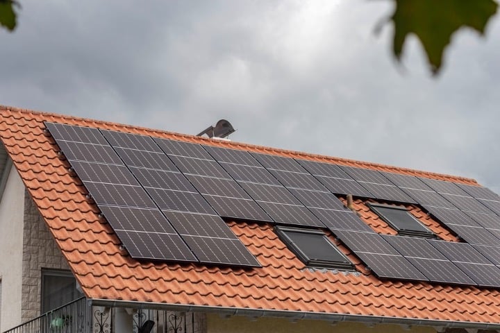 Solar panels are operating during cloudy weather.