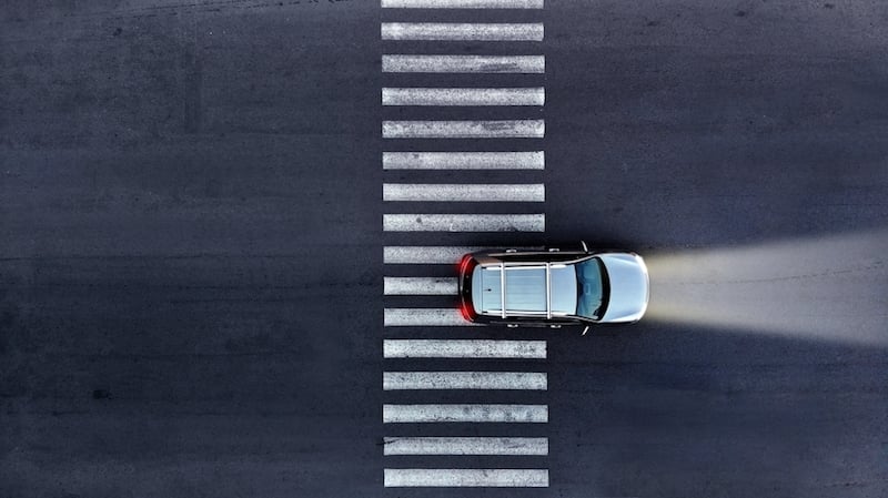 A car driving in a city.