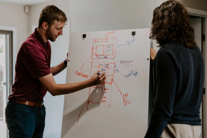 Student writes on the board at seminar