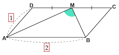 AB:AD=2:1である平行四辺形ABCDの∠AMBは？