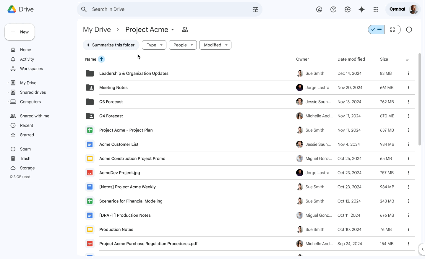 summarizing a folder in Drive using Gemini