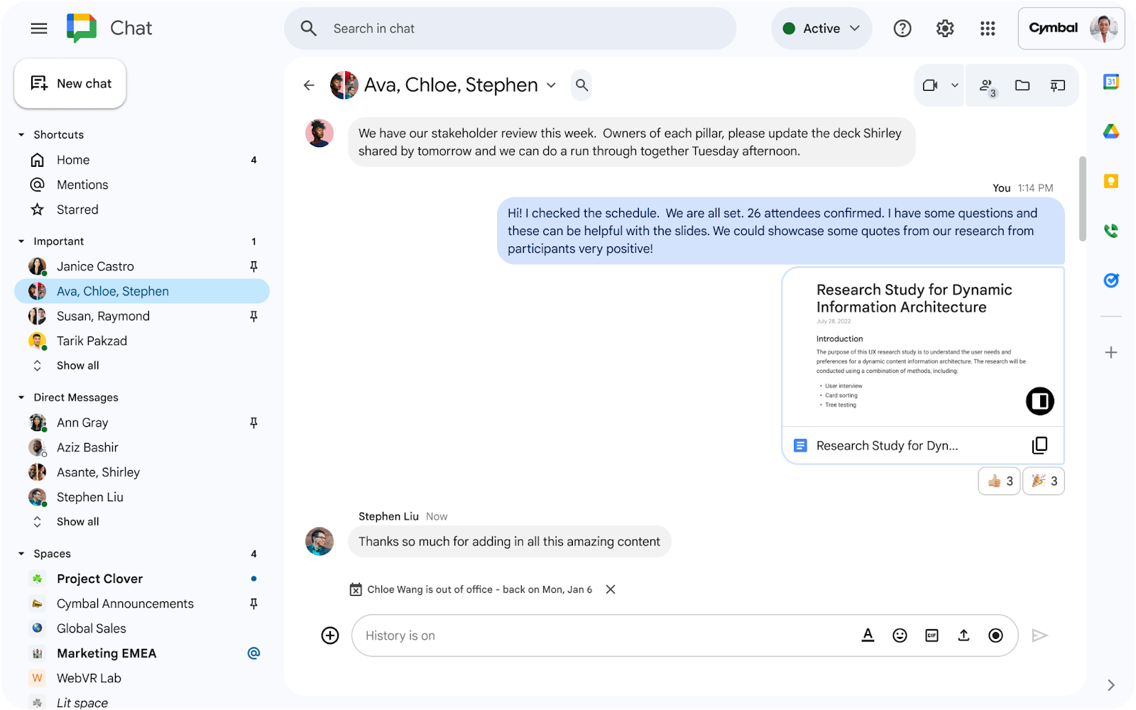 Improving out of office notifications in Google Chat group messages and spaces