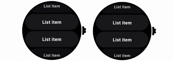 Moving image of Snap and fling behavior for scrolling list