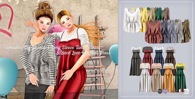 {amiable}Back Lace-up Midi Dress & Off Shoulder Tunic Blouse@ACCESS(50%OFF SALE).