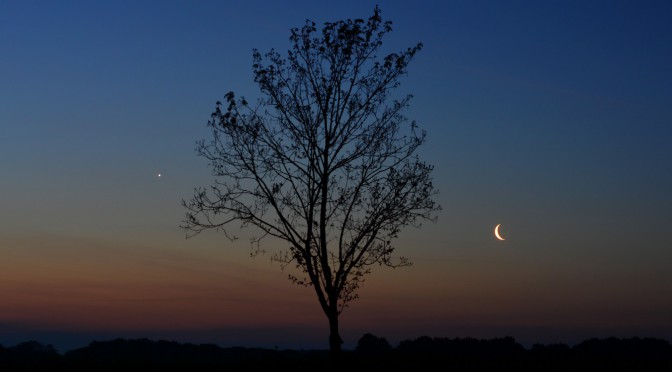 Vénus et le croissant de Lune ont rendez-vous à l’aube