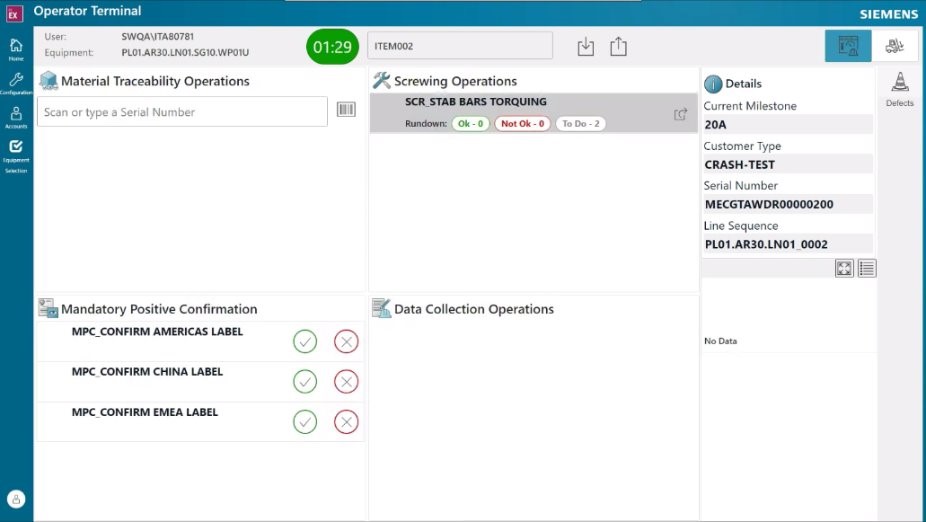 Demo of the one-piece flow app for Opcenter Execution and Mendix embedded low-code capabilities for manufacturing execution systems (MES)