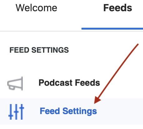 Screenshot of a red arrow pointing at the Feed Settings link