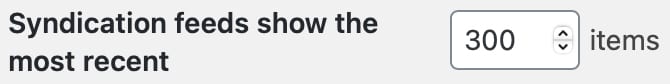 Screenshot of WordPress feed item limit setting