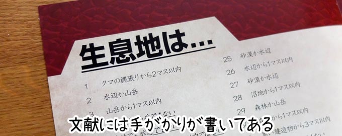 クリプティッド：文献には「１～９６までの番号が振られた手がかり」が書いてある