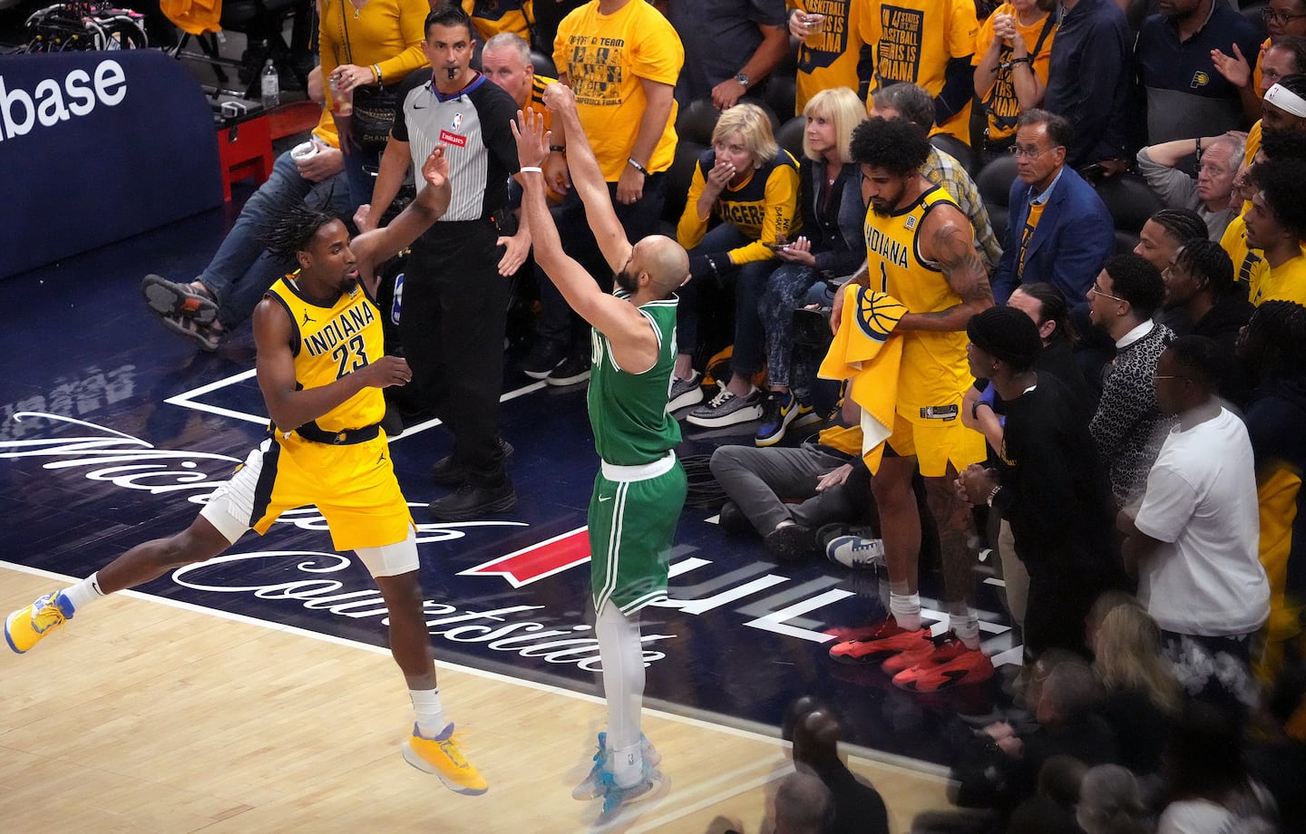 Derrick White hit the game-winning shot for the Celtics at the team's May 27 game against the Indiana Pacers. 