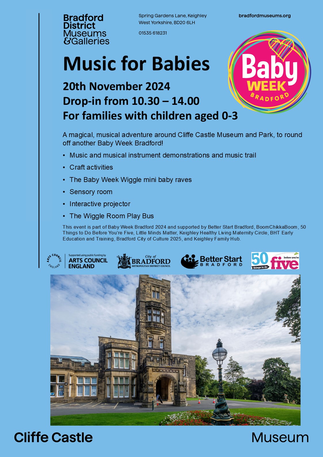 Poster with event details and image of CLiffe Castle (all details repeated in text)