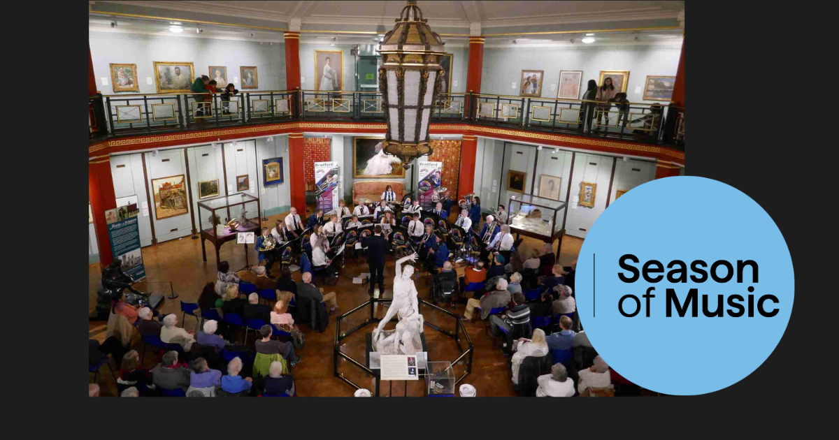 Bradford Concert Band in the Bracewell Smith Hall. Logo in corner says Season of Music