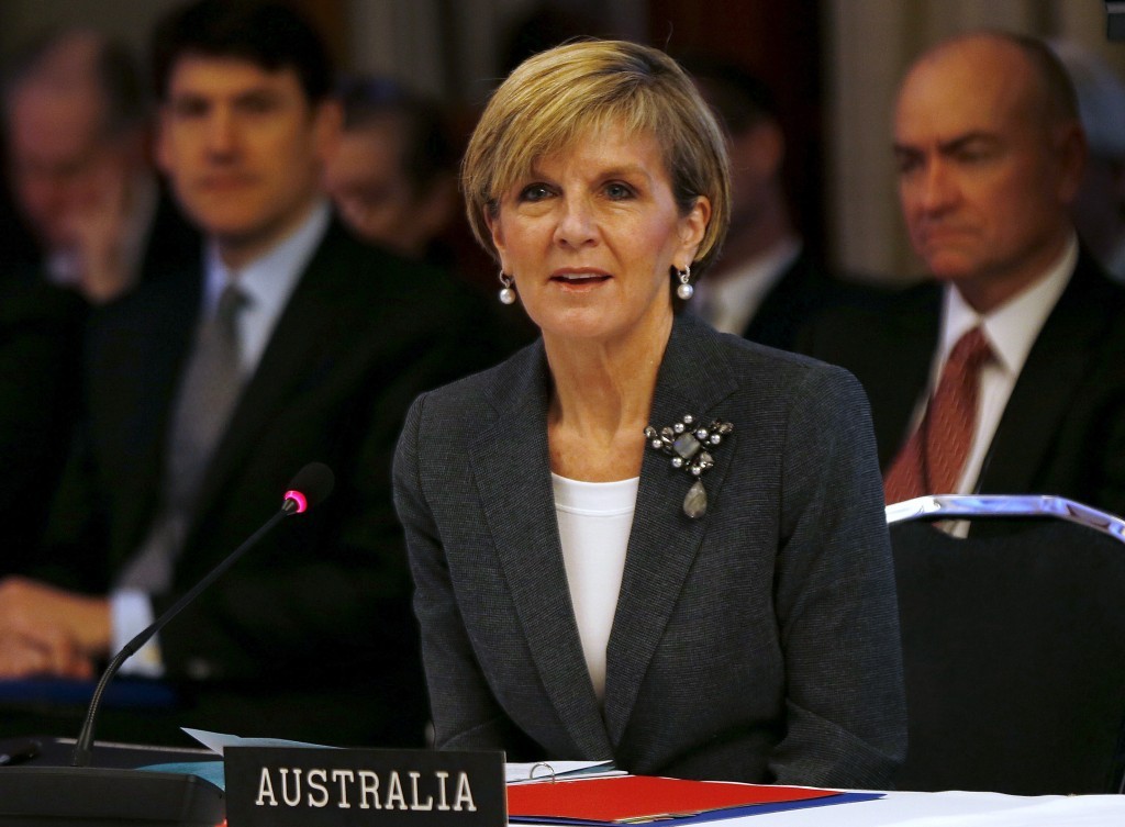 Australian Foreign Minister Julie Bishop delivers remarks at the opening plenary session of the Pacific Islands Forum Foreign Ministers meeting in Sydney