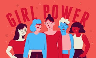 女性主義 Vector illustration in trendy flat linear minimal style with female characters - girl power and feminism concept - diverse 