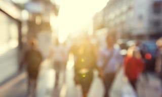 people in bokeh, street of London