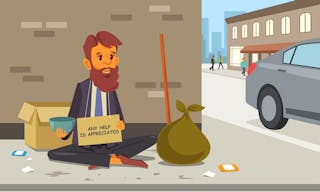 A vector illustration of Homeless Panhandler on the Street