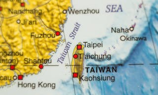 Photo of a map of Taiwan and the capital Taipei .