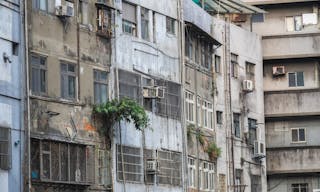 Facade of old apartment buildings in Taipei, Taiwan