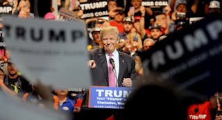 Republican U.S. presidential candidate Donald Trump speaks to supporters in Charleston, West Virginia