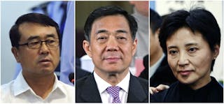 Combo of file photos shows former Chongqing police chief Wang Lijun, former Chongqing Communist Party chief Bo Xilai and Bo's wi