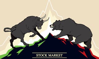 Bull and bear, symbols of stock market trends. Vector illustration