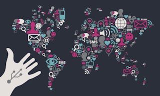 Social media icons set in World Map shape with one USB white hand over black background. Vector file available.