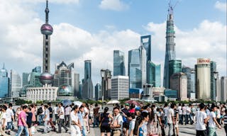 SHANGHAI-SEP 19. Cheerful group Chinese at The Bund. It is a waterfront area, central Shanghai, which runs along the western ban