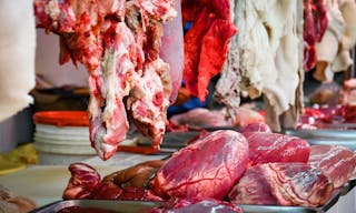 beef viscera on display in the Peruvian market.