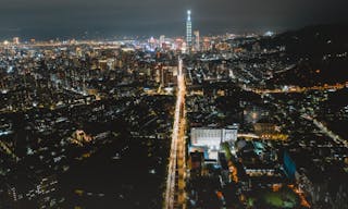 Taipei, Taiwan, 20 July 2019: Skyline of taipei city in downtown Taipei. Taipei101 building during sunset twilight, the highest 