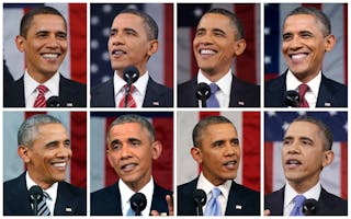 A combination photo shows President Barack Obama delivering State of the Union Address during his two terms in office on Capitol