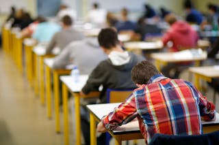 French lycee students take their Philosophy "Bac", the traditional end-of-year examination series in France, at the the Lycee Li